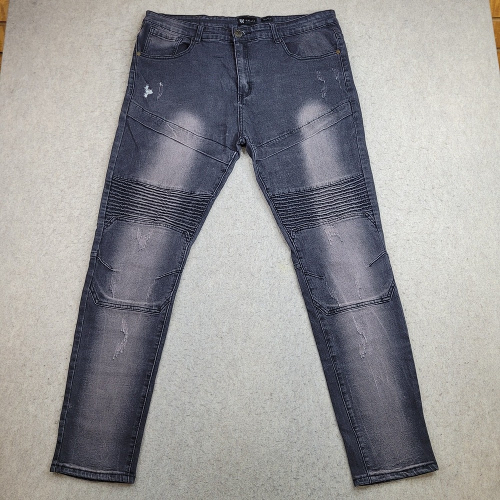 WAIMEA Jeans Adult‎ 38x32 Black Denim Slim Straight Grunge Normcore Mens Biker